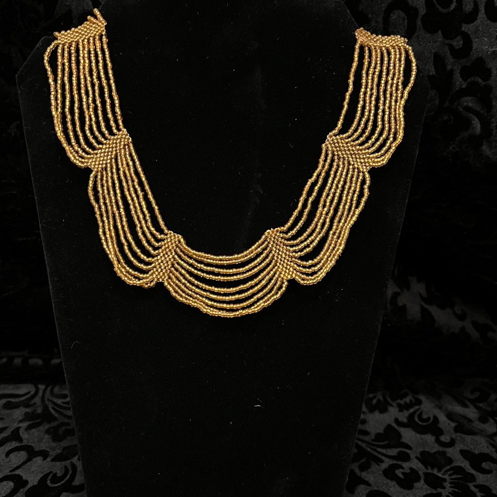 Handmade 9 strand gold beaded scalloped necklace *New